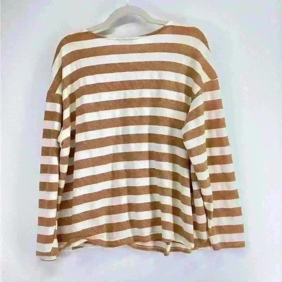 XL CES FEMME Women Fall Stripe Top Long Sleeve Orange White A8 - Picture 4 of 7